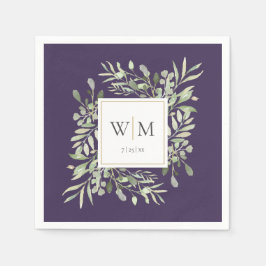 Lila Greenery Gold Monogram Serviette