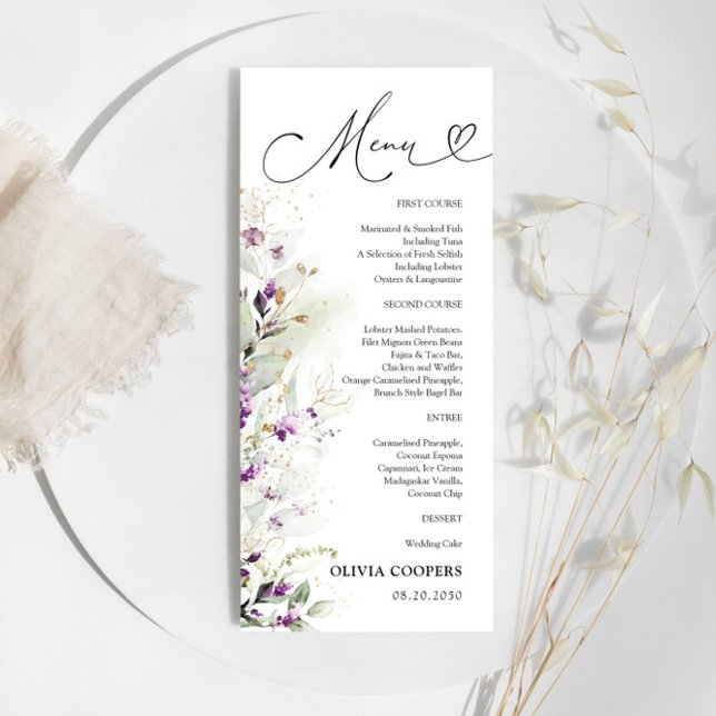Lila Greenery Lavender Baby Shower Menü Menükarte (Von Creator hochgeladen)