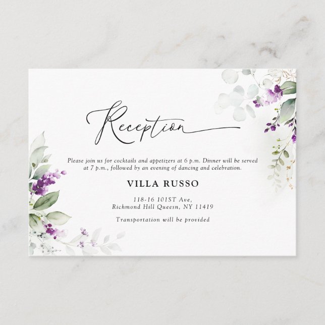 Lila Greenery Lavender Wedding Begleitkarte (Vorderseite)