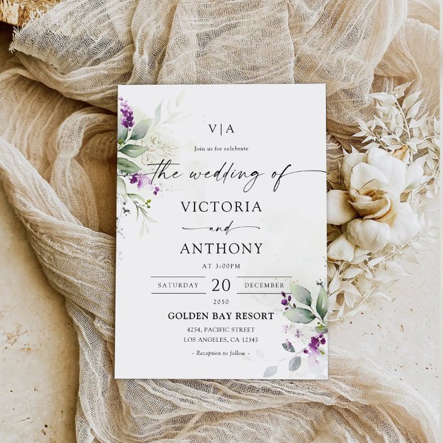 Lila Greenery Lavender Wedding Einladung (Von Creator hochgeladen)