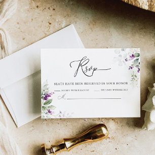 Lila Greenery Lavender Wedding RSVP Card