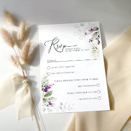 Lila Greenery Lavender Wedding RSVP Card Karte