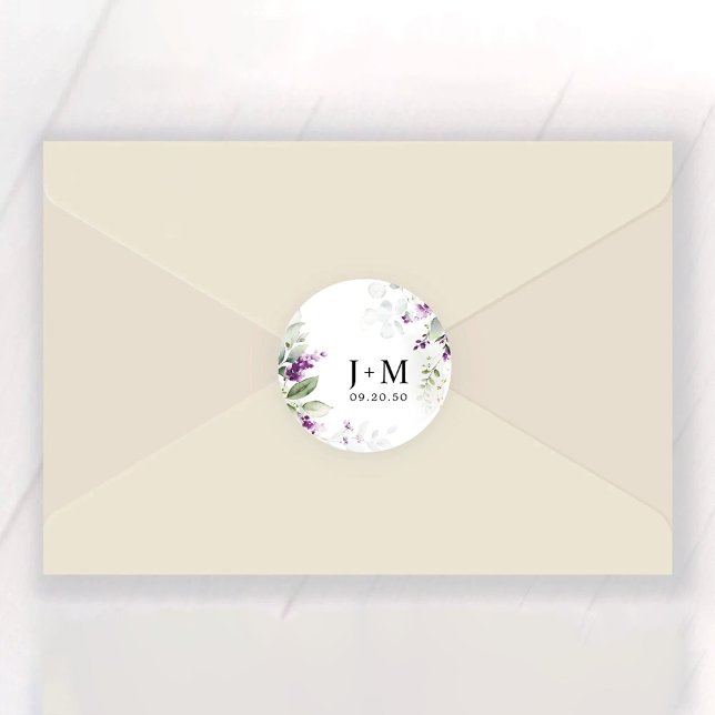 Lila Greenery Lavender Wedding Runder Aufkleber (Von Creator hochgeladen)