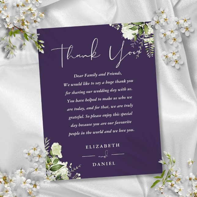 Lila Greenery Vielen Dank für Ihre Hochzeit Platzk Postkarte (Purple Greenery Thank You Wedding Place Card)