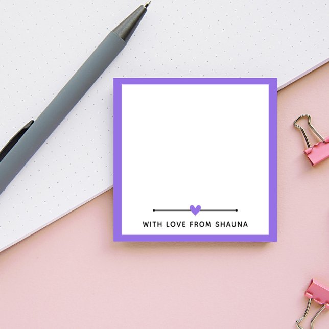 Lila Grenze und Herz mit Liebe von Post-it Klebezettel (Von Creator hochgeladen)