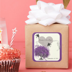 Lila Grenzübergänge Hochzeiten von Mink Heart Leaf Quadratischer Aufkleber