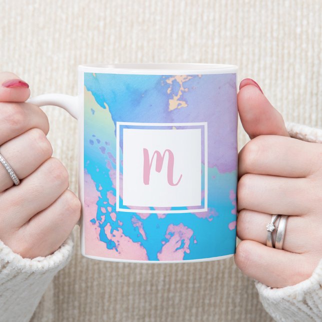 lila, griechisch-blaue Monogramm-Wasserfarbe Kaffeetasse (Von Creator hochgeladen)