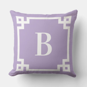 Lila Griechischer Schlüsselrand Monogramm Kissen