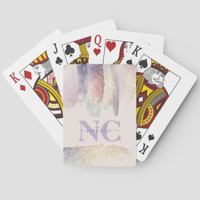 Lila grillrosa Glitzer Funkelname Anfangsname Spielkarten (Rückseite)