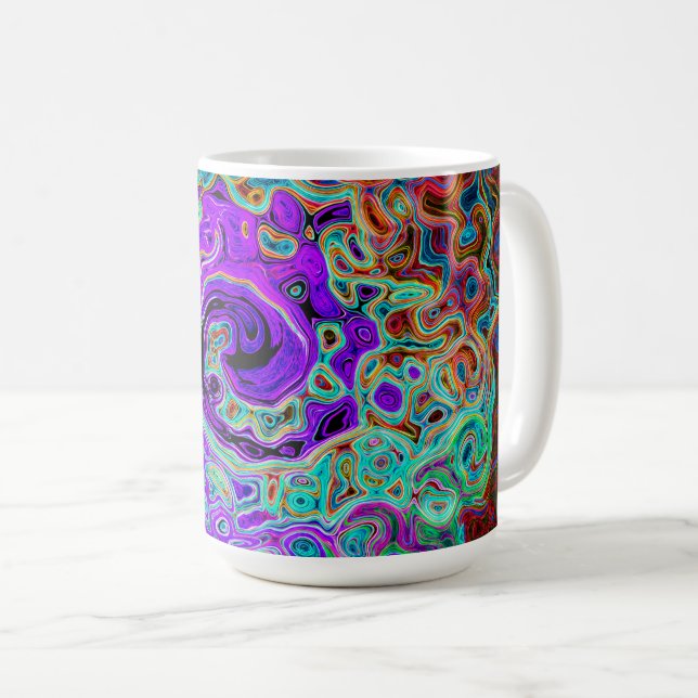 Lila Groovy Abstrakt Retro Liquid Swirl Kaffeetasse (VorderseiteRechts)
