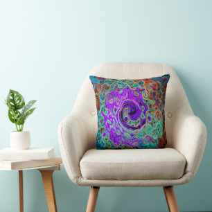 Lila Groovy Abstrakt Retro Liquid Swirl Kissen