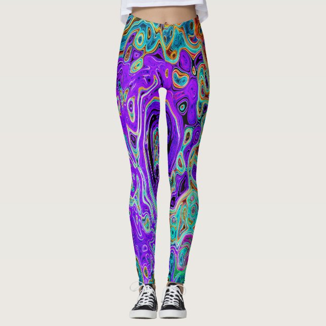 Lila Groovy Abstrakt Retro Liquid Swirl Leggings (Vorderseite)