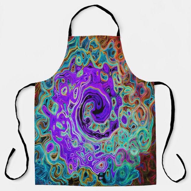 Lila Groovy Abstrakt Retro Liquid Swirl Schürze (Vorderseite)