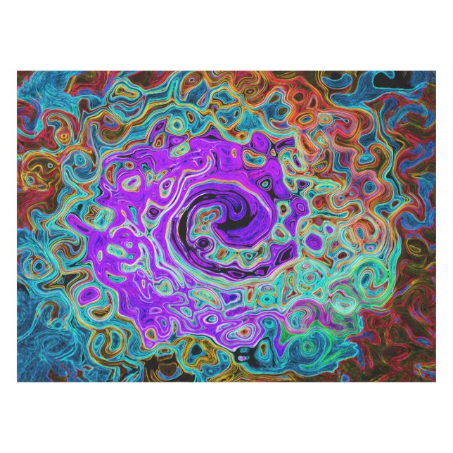 Lila Groovy Abstrakt Retro Liquid Swirl Tischdecke (Vorderseite (Horizontal))