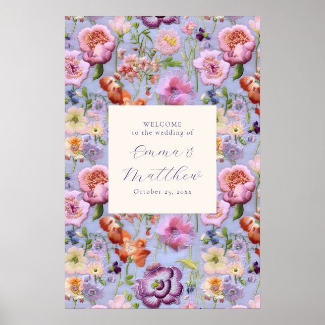 Lila großes besticktes Hochzeitswillkommenposter Poster (Vorne)
