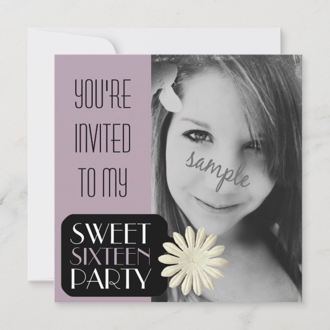 Lila großes Foto Girl's Sweet 16 Party Einladung (Vorderseite)