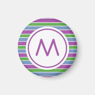 Lila Grün Blau Gestreiftes Monogramm Magnet