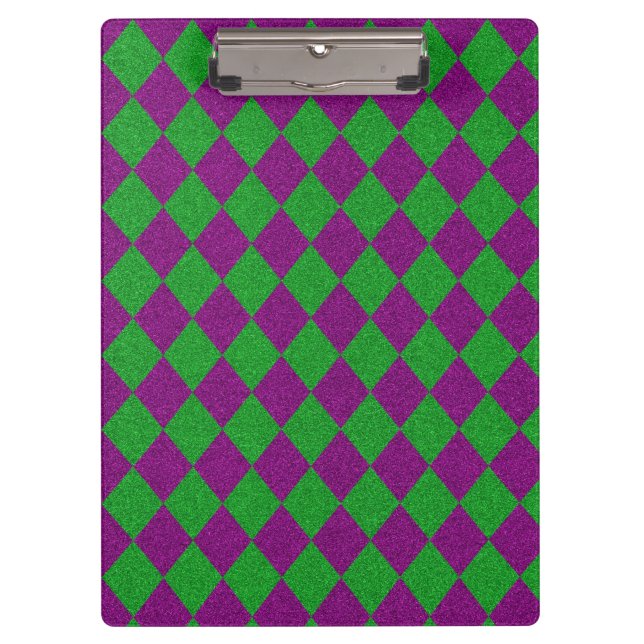 Lila & grün Diamond Glitzer Klemmbrett (Vorderseite)
