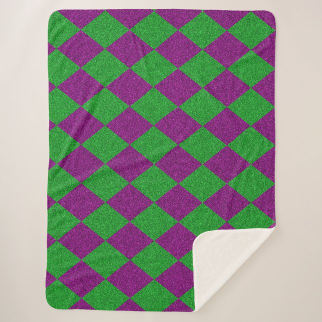 Lila & grün Diamond Glitzer Sherpadecke (Vorderseite)