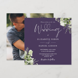 Lila Grün Florale Foto Quadratische Hochzeit Einladung