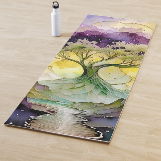 Lila Grün Gelb Blau Fantasy Baum & Fluss Yogamatte