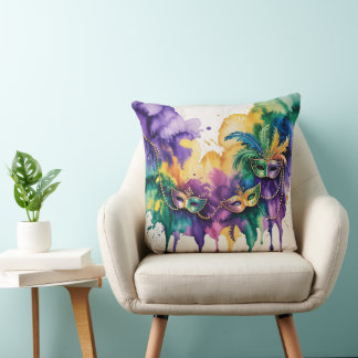 LILA GRÜN GELB WATERCOLOR TROPFEN UND MASKEN KISSEN