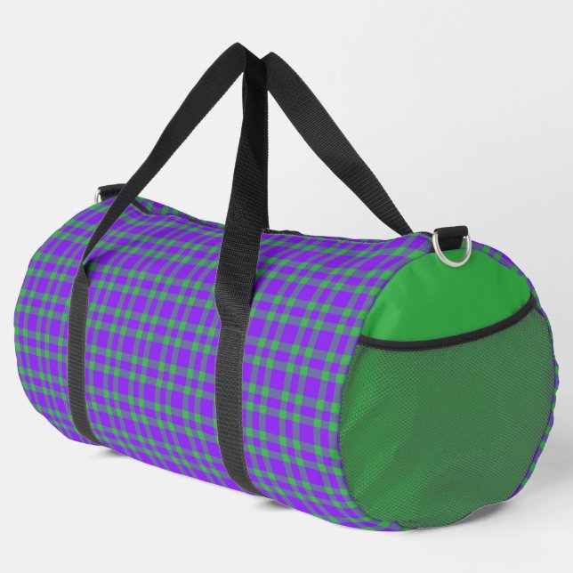 Lila grün kariertes Muster groß Duffle Bag (Rechte Ecke)