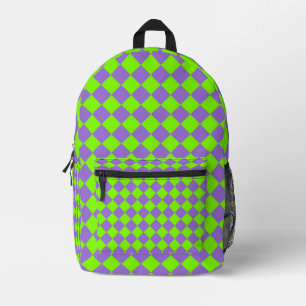 Lila Grün Karo Diamant Muster Bedruckter Rucksack