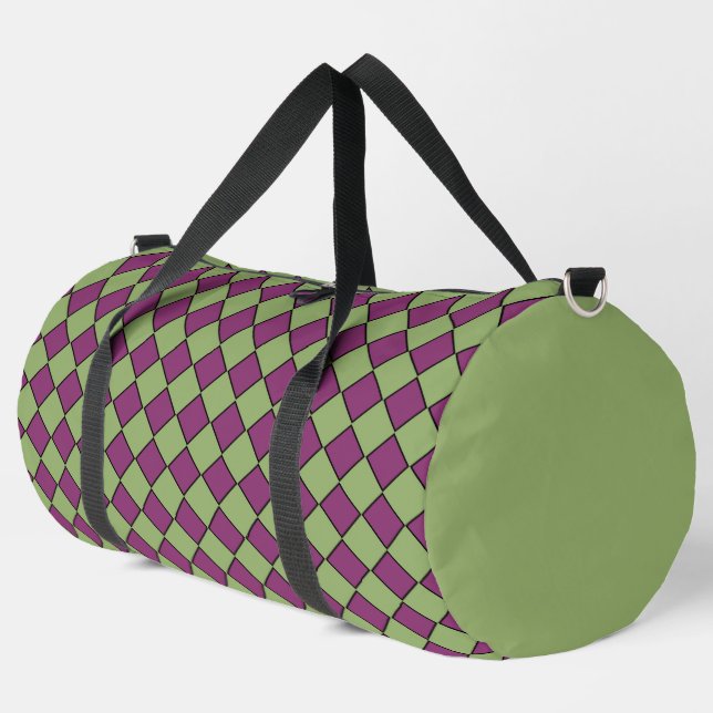 Lila Grün Karo Diamant Muster Groß Duffle Bag (Linke Ecke)
