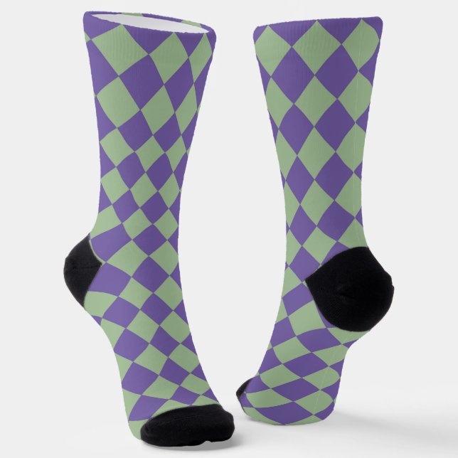 Lila Grün Karo Diamant Muster Socken (Gewinkelt)