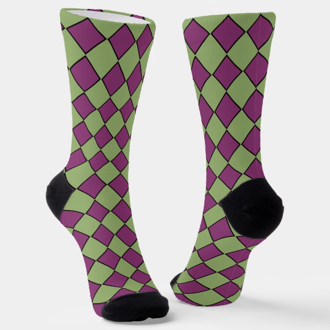 Lila Grün Karo Diamant Muster Socken (Gewinkelt)