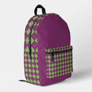 Lila Grün Karo Diamantmuster Bedruckter Rucksack