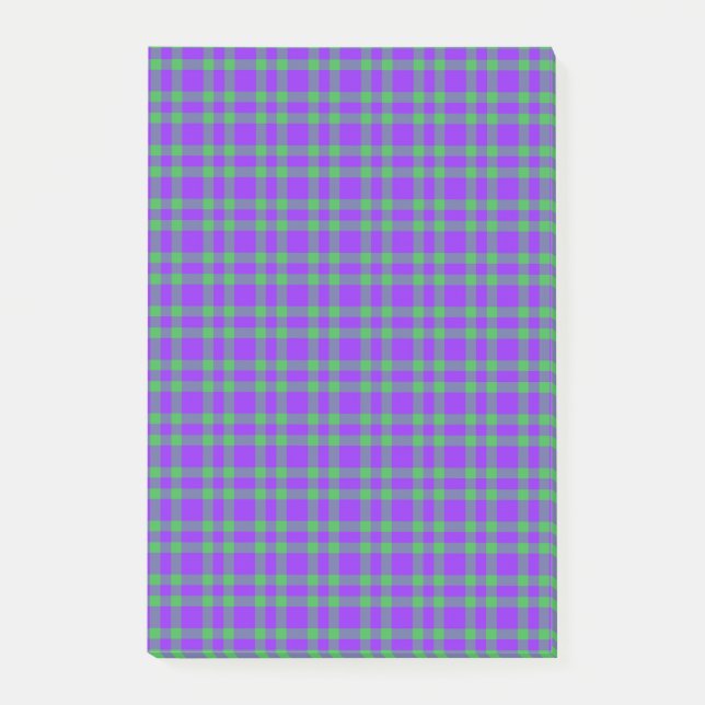 Lila Grün Karomuster Post-it Klebezettel (Vorderseite)