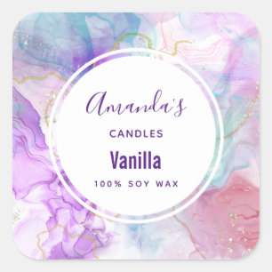 Lila, grün, rosa Blütenfarben Candle Biz Quadratischer Aufkleber