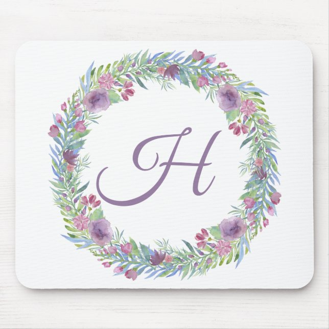 Lila Grün Rosa monogrammierte Initiale Mousepad (Vorne)