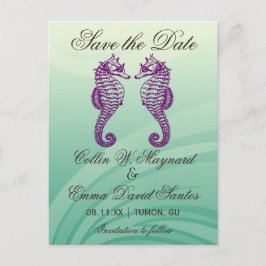 Lila & grün Seepferd Save the Date Postkarte