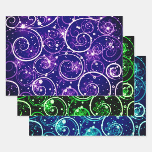 Lila Grün- und Blauer Winterschwirl Geschenkpapier Set