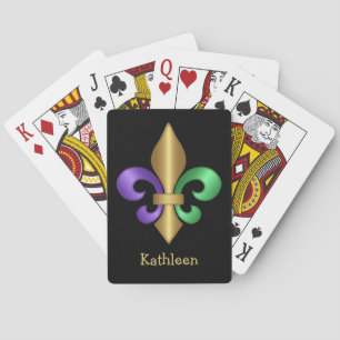 Lila Grün und Gold Mardi Gras Fleur de Lis Spielkarten