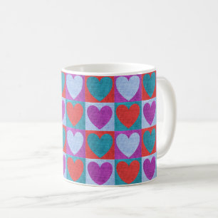 Lila Grün und Rot kariertes Herz Muster Kaffeetasse