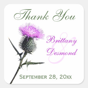 Lila, grün, weiß, 1,5" Hochzeitsaufkleber Quadratischer Aufkleber