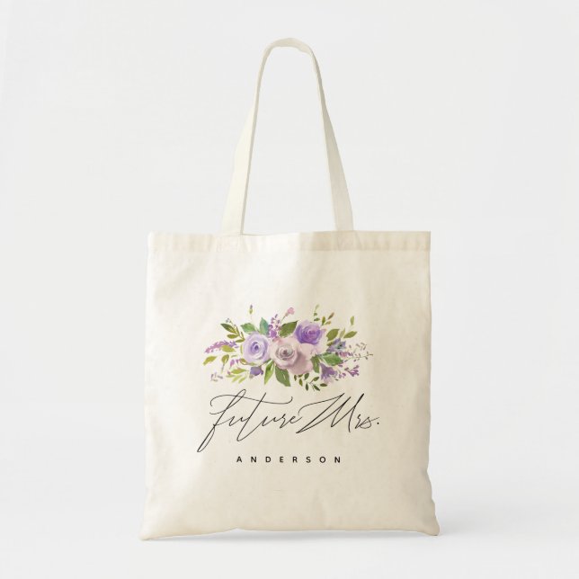 Lila Grün-zukünftige mit Blumenfrau Calligraphy Tragetasche (Vorne)