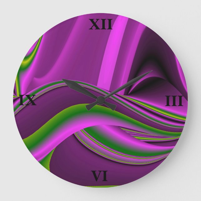 lila grüne abstrakte Regenbogenkunst Große Wanduhr (Vorderseite)