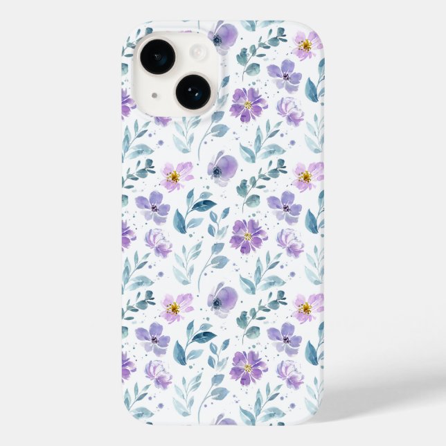 Lila Grüne Aquarell-Wildblume Case-Mate iPhone Hülle (Rückseite)