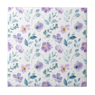 Lila Grüne Aquarell-Wildblume Fliese
