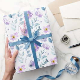 Lila Grüne Aquarell-Wildblume Geschenkpapier