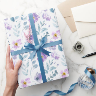 Lila Grüne Aquarell-Wildblume Geschenkpapier