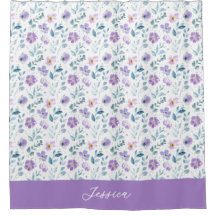 Lila Grüne Aquarell-Wildblumen-Monogramm-Name