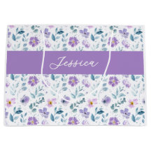 Lila Grüne Aquarell-Wildblumen-Monogramm-Name