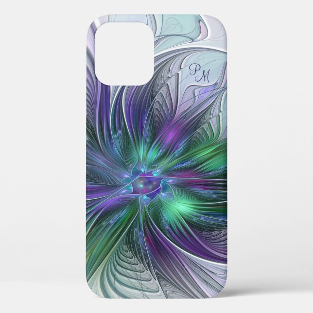 Lila Grüne Blume Abstrakt Art Fraktal Initialen Case-Mate iPhone Hülle (Rückseite)