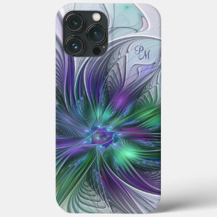 Lila Grüne Blume Abstrakte Fraktal Kunst Initialen Case-Mate iPhone Hülle